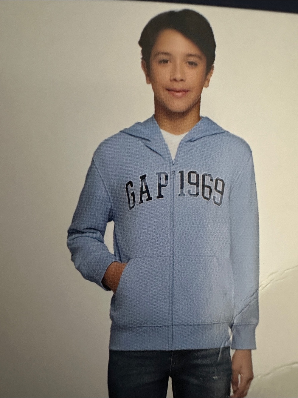 GAP Light Blue Full-Zip Hoodie XL with 'GAP 1969' Logo